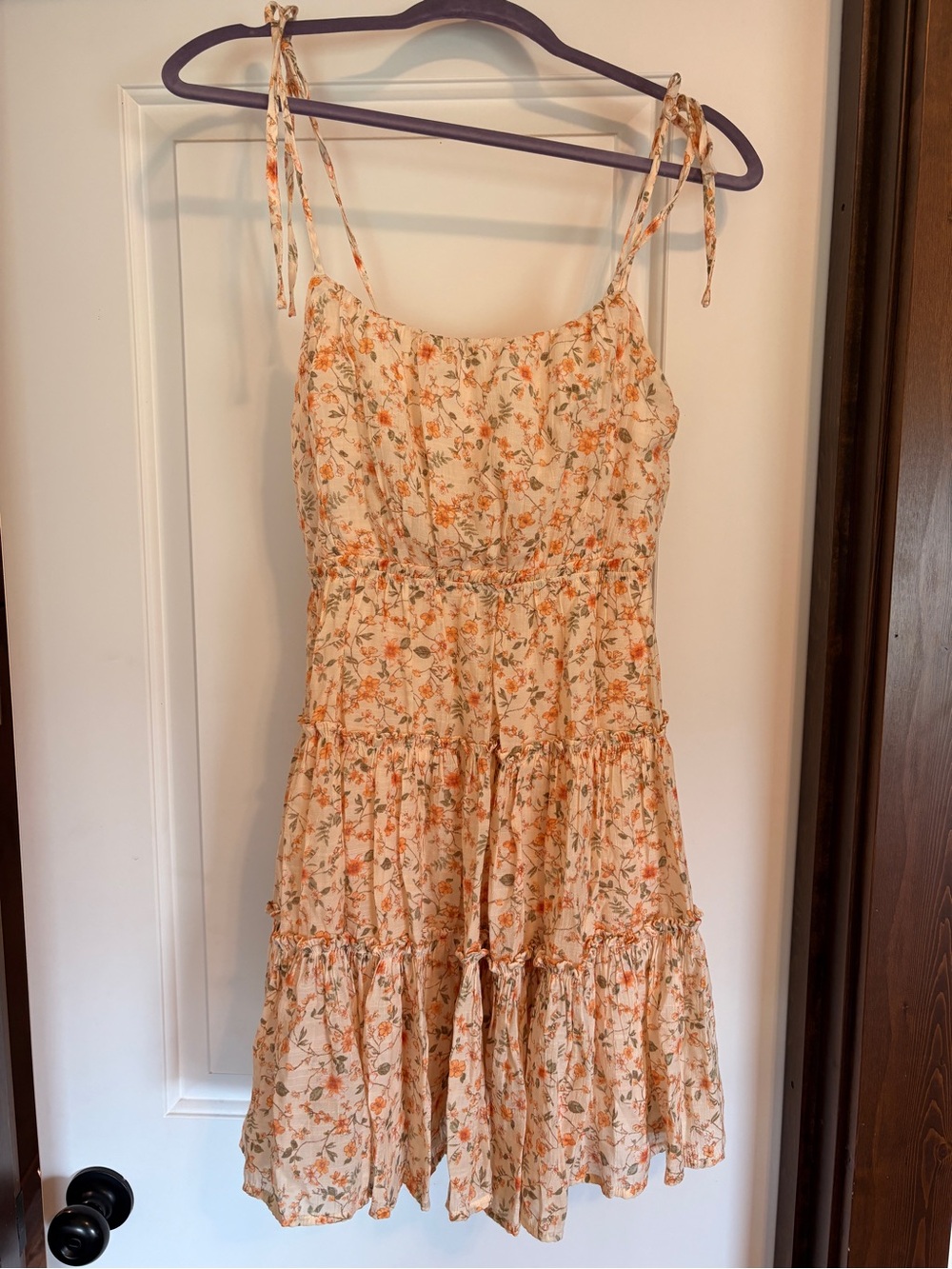 Altar'd State Peach Floral Tie-Shoulder Mini Dress